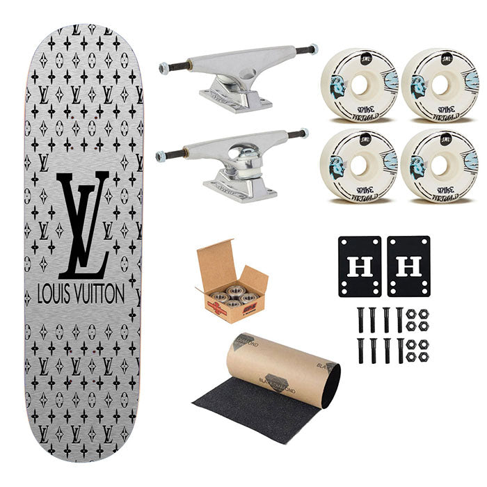 Louis Vuitton Logo Silver Skateboard Complete Board 8.0" X 31.75"