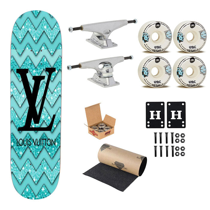 Louis Vuitton Sky Blue Chevron Skateboard Complete Board 8.0" X 31.75"