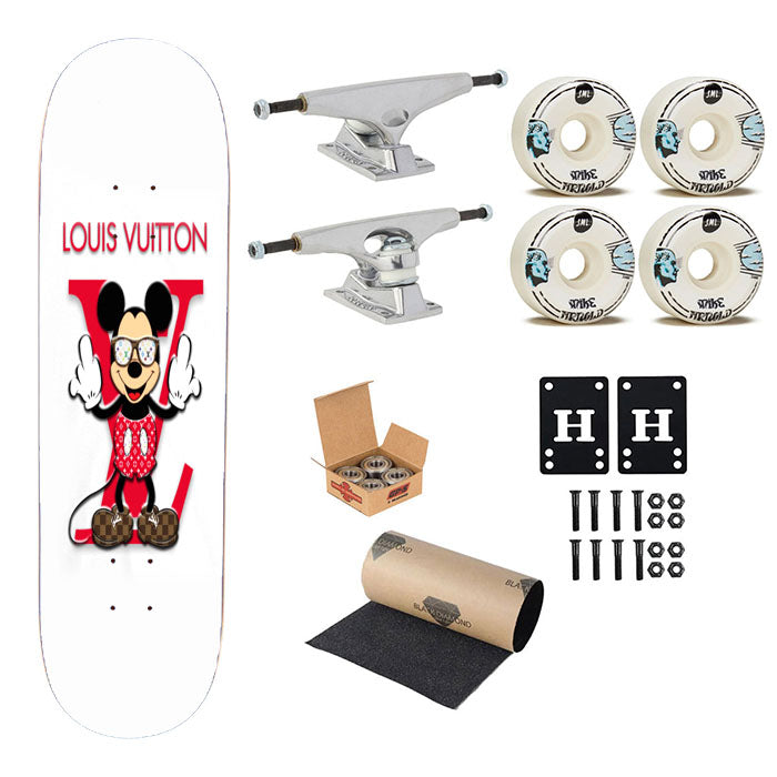 Mickey Louis Vuitton White Skateboard Complete Board 8.0" X 31.75"