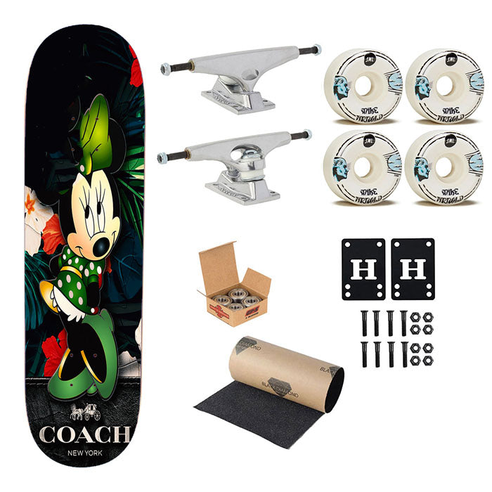Minnie Mouse Coach Green Flowers 8 Skateboard Complete Board 8.0" X 31.75"