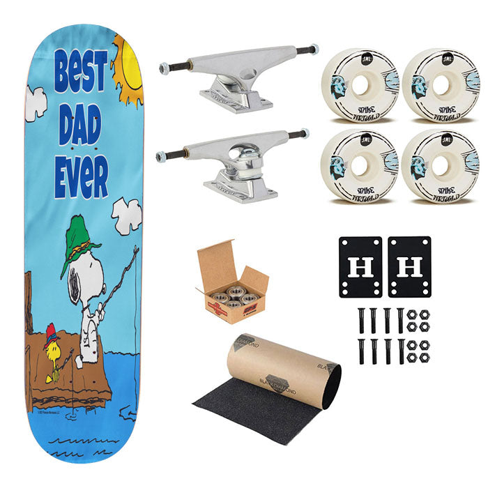 Peanuts Best Dad Ever Gone Fishing Snoopy Skateboard Complete Board 8.0" X 31.75"