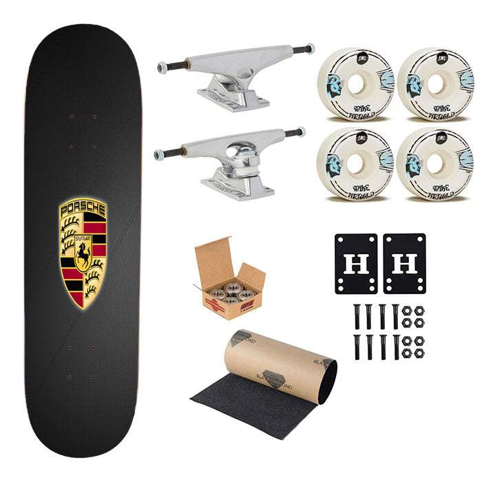 Porsche Logo Leather Skateboard Complete Board 8.0" X 31.75"