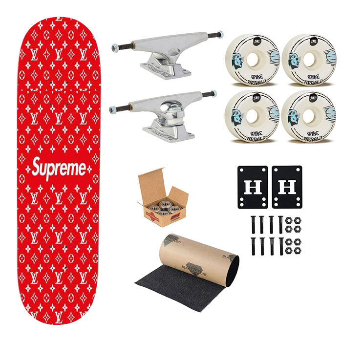 Red Louis Vuitton Supreme Skateboard Complete Board 8.0" X 31.75"