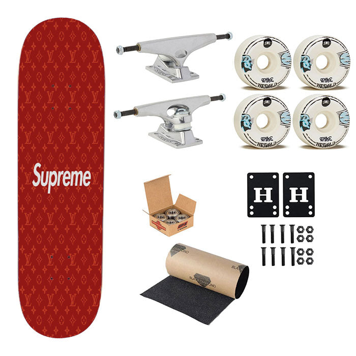 Red Supreme Louis Vuitton 2 Skateboard Complete Board 8.0" X 31.75"
