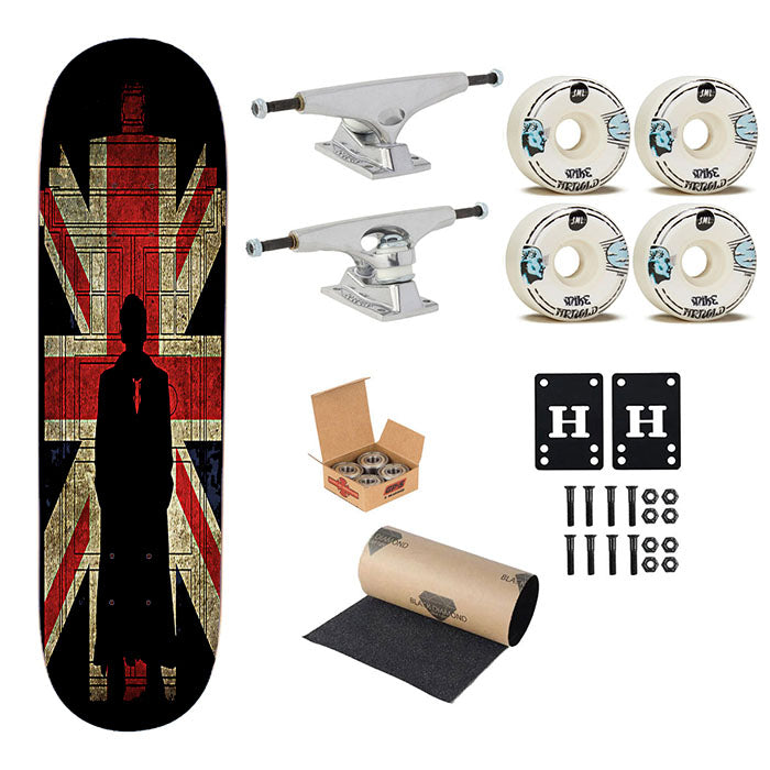 Sherlock Holmes And Union Jack Flag Skateboard Complete Board 8.0" X 31.75"