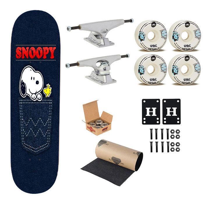 Snoopy Peanuts Pants Denim Pocket Skateboard Complete Board 8.0" X 31.75"