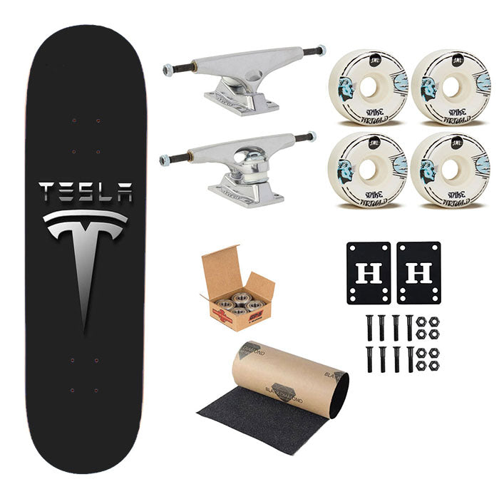 Tesla Car Logo Skateboard Complete Board 8.0" X 31.75"
