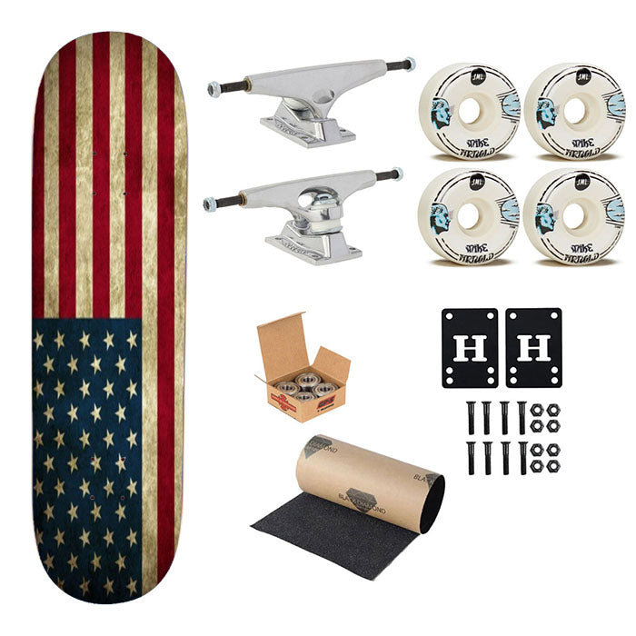 Vintage American Flag Texture Skateboard Complete Board 8.0" X 31.75"