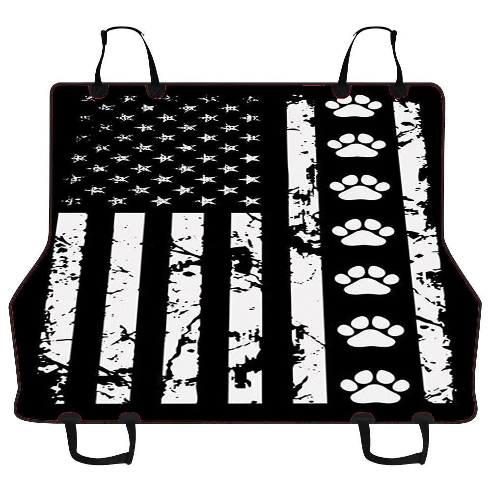American Flag With Dog Paws Car Pet Seat Cover