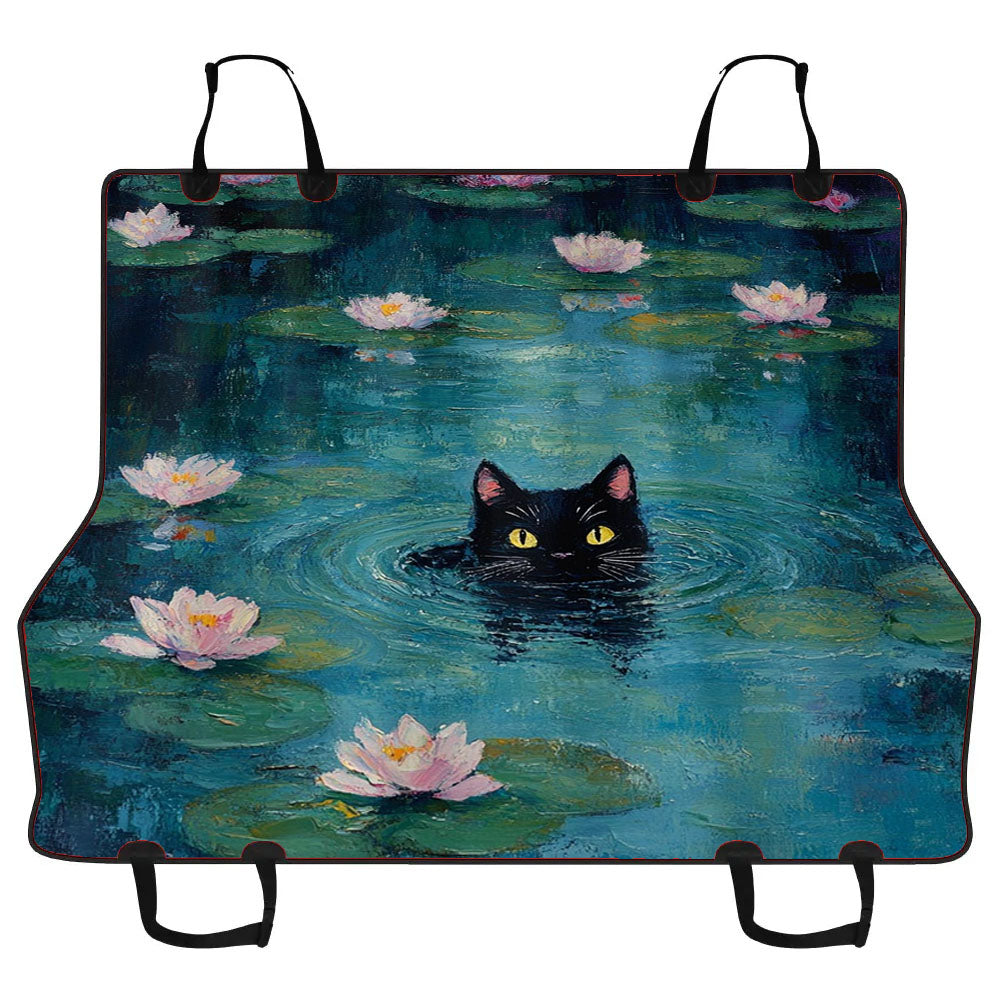 Black Cat And Lotus Car Pet Seat Cover