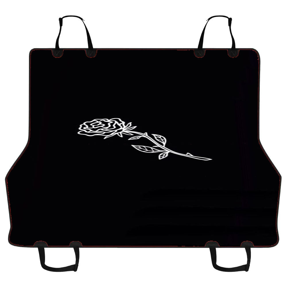 Black White Flower Rose Art Car Pet Seat Cover