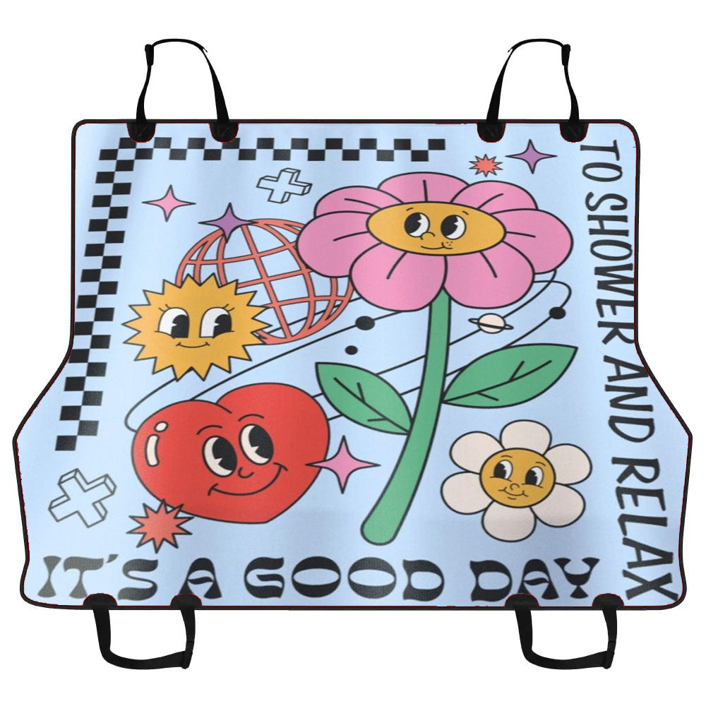 Blue Heart Flower Disco Checkerboard Car Pet Seat Cover
