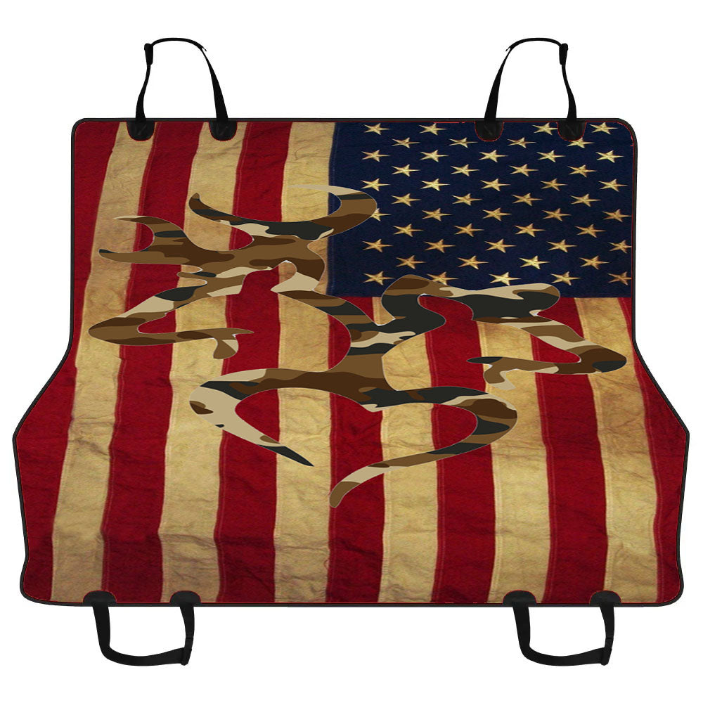 Browning Deer Realtree Camo Vintage Usa Flag Car Pet Seat Cover