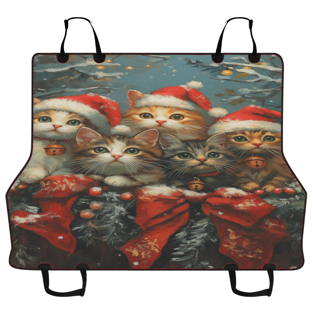Christmas Santa Hat Kittens Car Pet Seat Cover