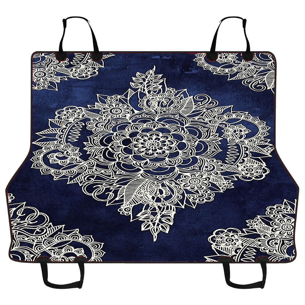 Cream Floral Moroccan Pattern On Deep Indigo Ink Car Pet Seat Cover