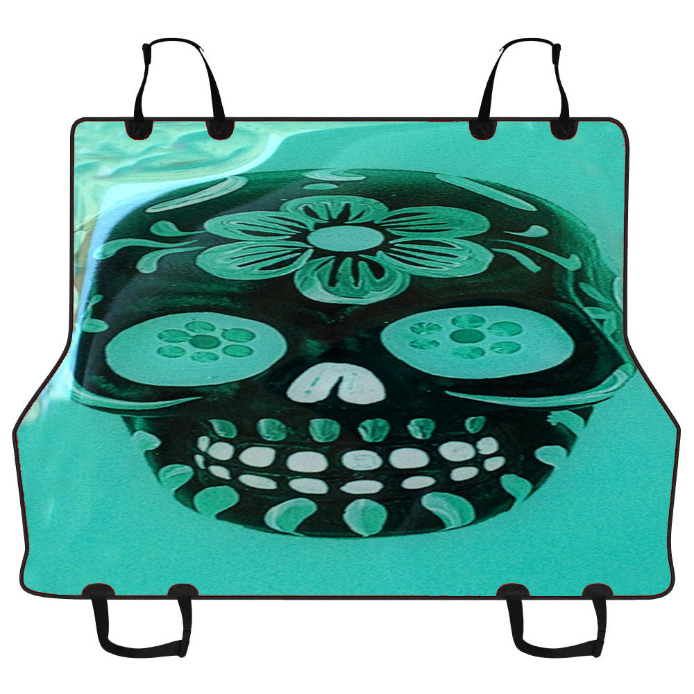 Floral Sugar Skull Turqoise Car Pet Seat Cover