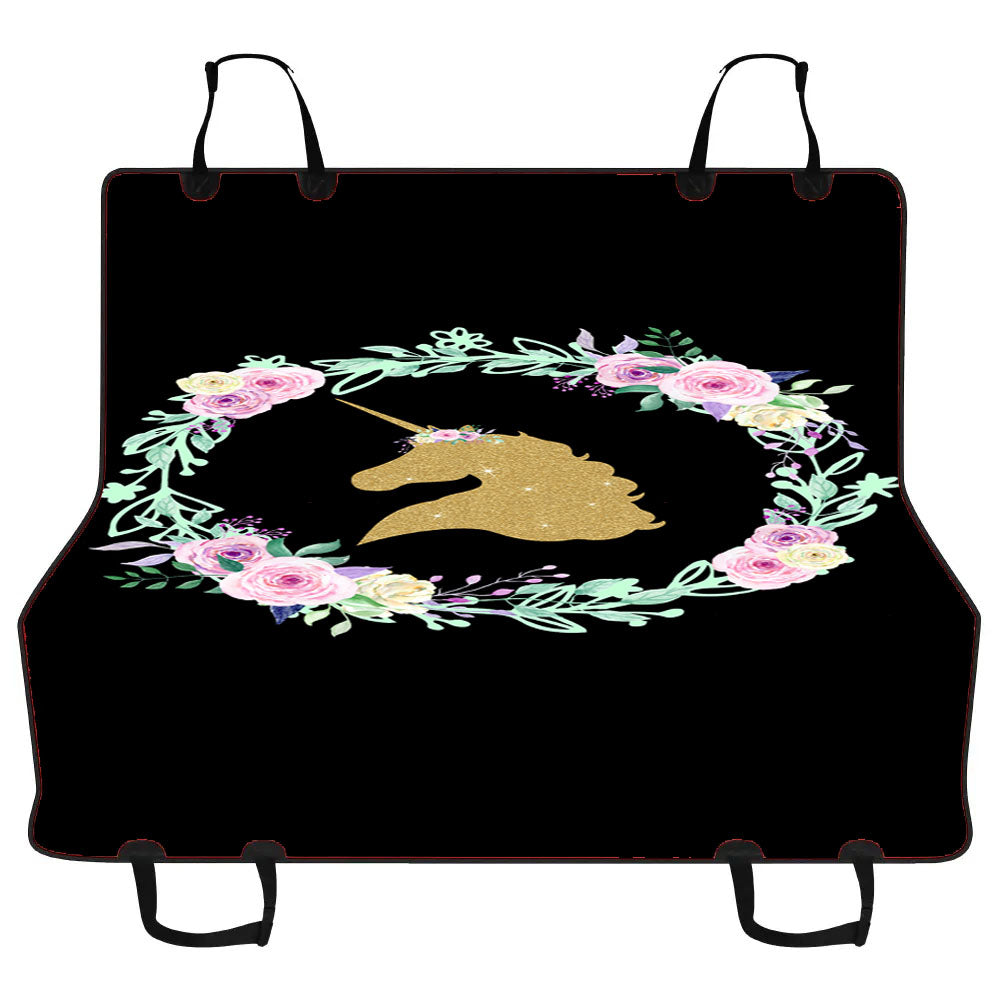 Flower Floral Silhouette Gold Unicorn Car Pet Seat Cover