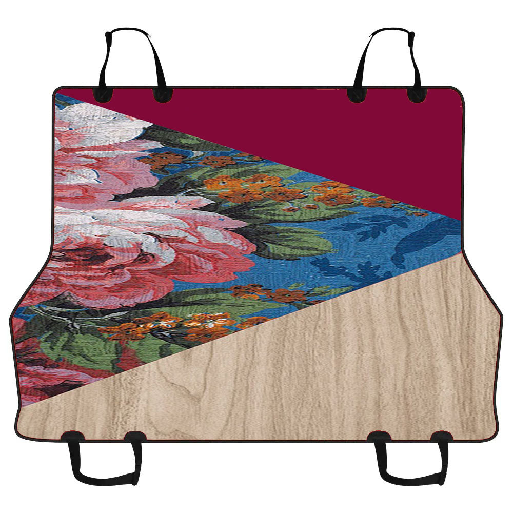Geometric Floral Print X Red Wood Car Pet Seat Cover