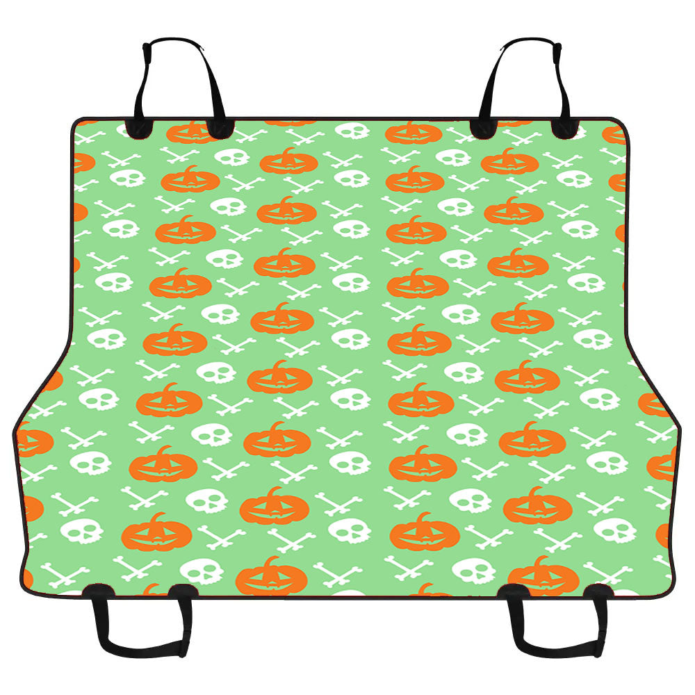 Green Pattern Pumpkins Bone And Head Skeleton Halloween Car Pet Seat Cover