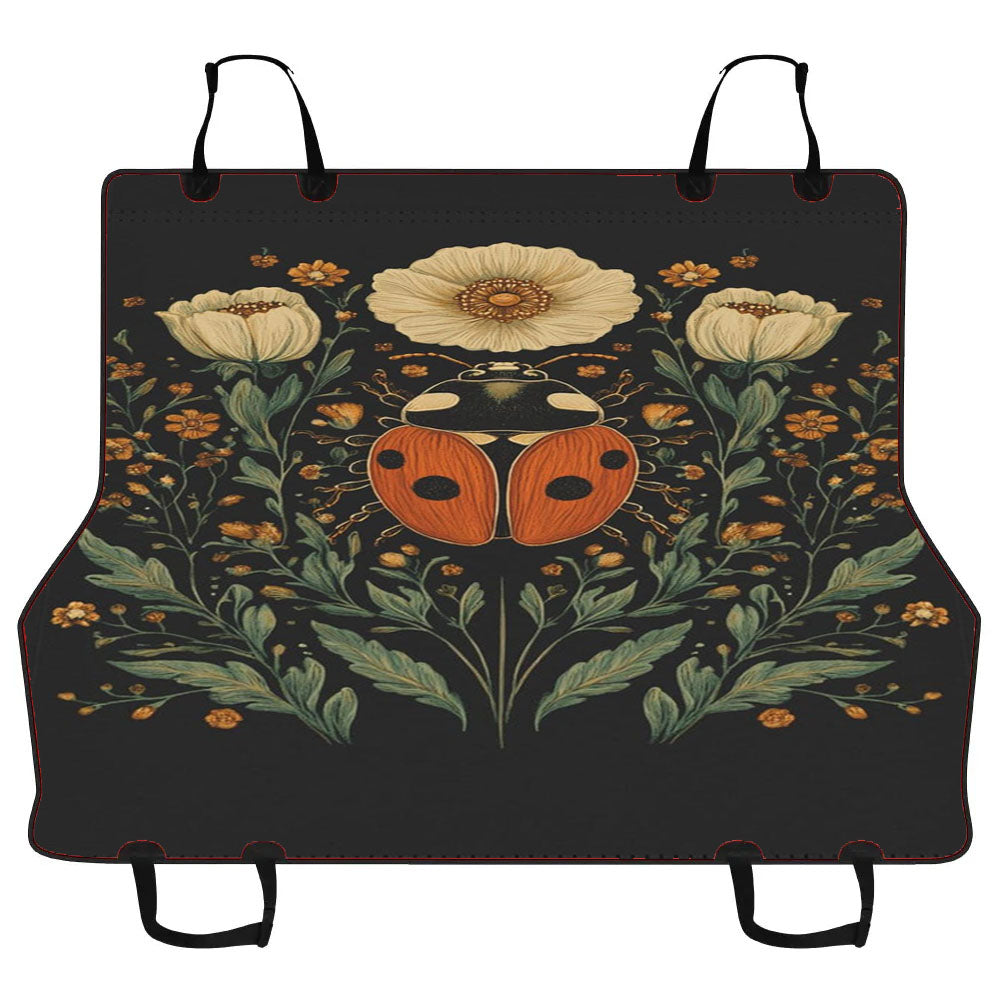 Ladybug Dark Botanical Motif Car Pet Seat Cover