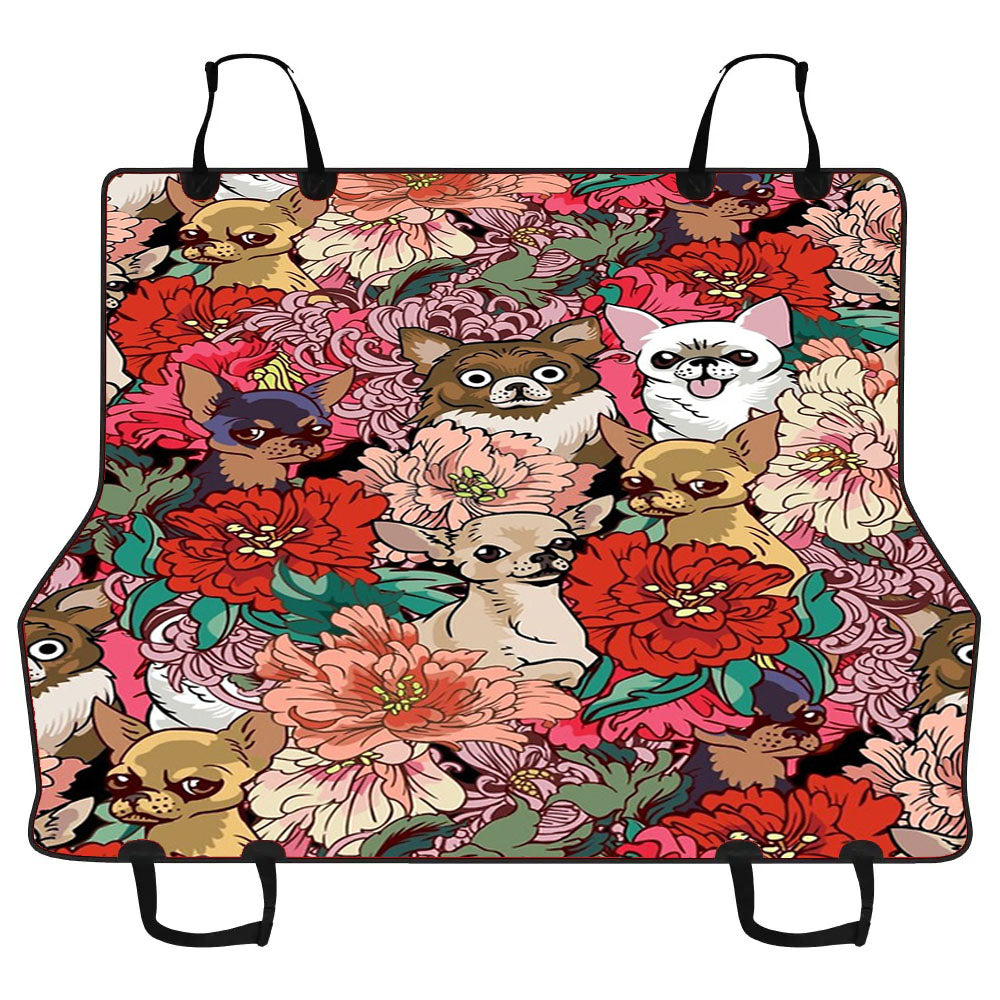 Many Chihuahua Over Flowers Car Pet Seat Cover