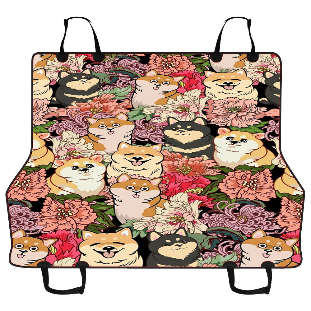 Many Shiba Inu Over Flower Car Pet Seat Cover