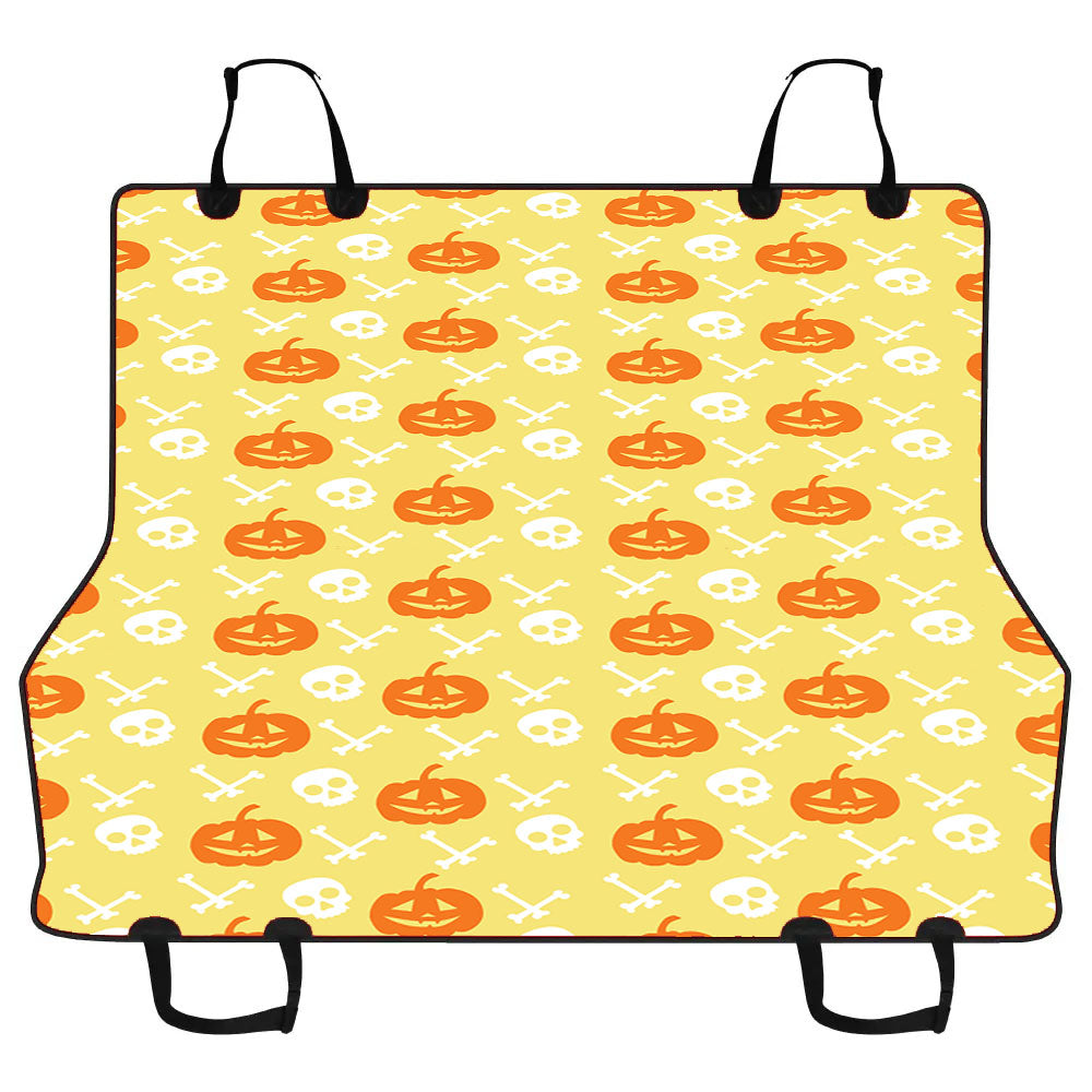 Yellow Cream Pattern Pumpkins Bone And Head Skeleton Halloween Prints Car Pet Seat Cover