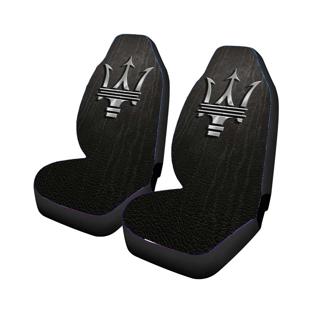 Maserati Metal Logo Emblem Leather Texture Car Seat Covers