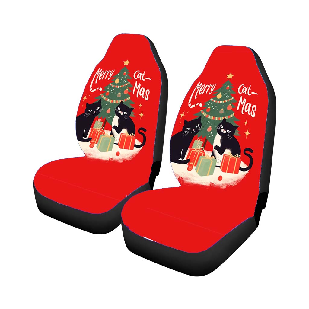 Merry Cat-Mas Funny Cats Christmas Tree Car Front Seat Covers