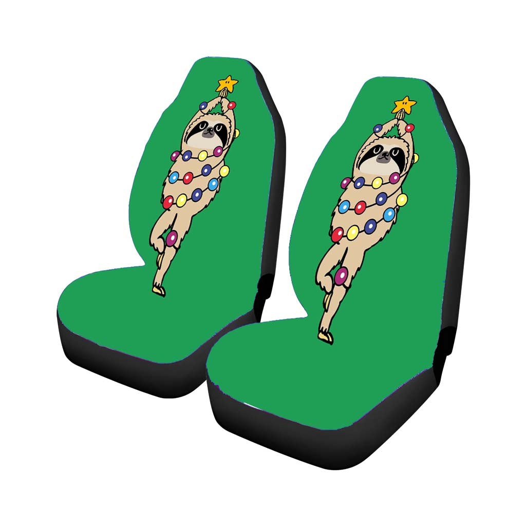Merry Christmas Sloth Art Car Front Seat Covers