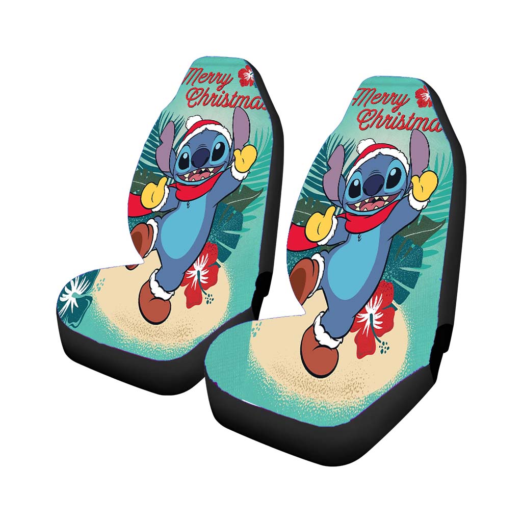 Merry Christmas Stitch Car Front Seat Covers