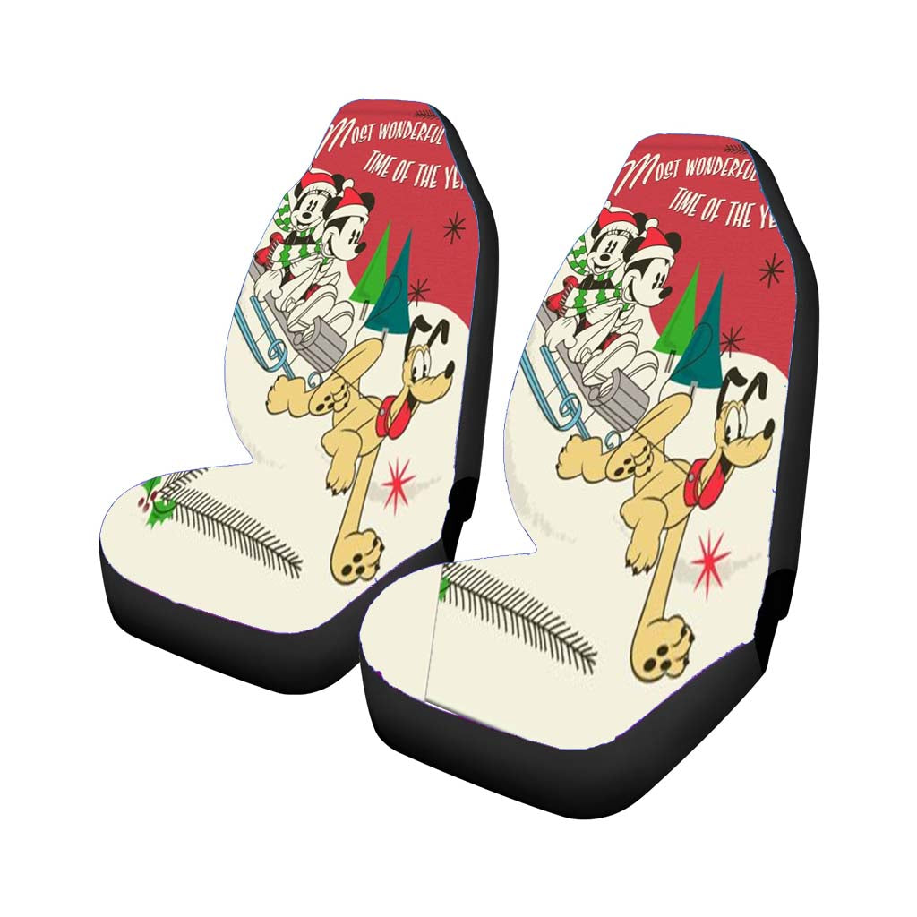 Mickey And Minnie Sledding Car Front Seat Covers