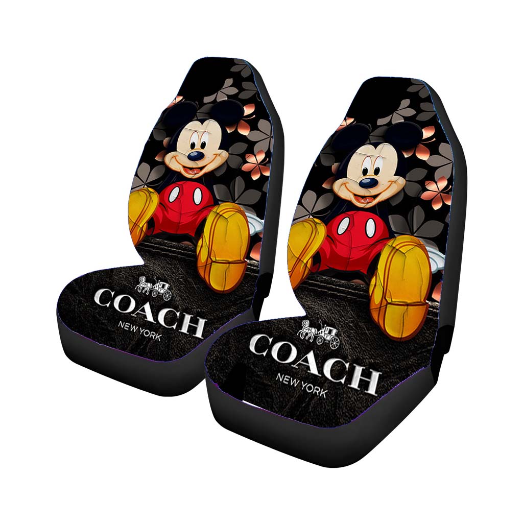 Mickey Mouse Coach Black Flowers Car Front Seat Covers