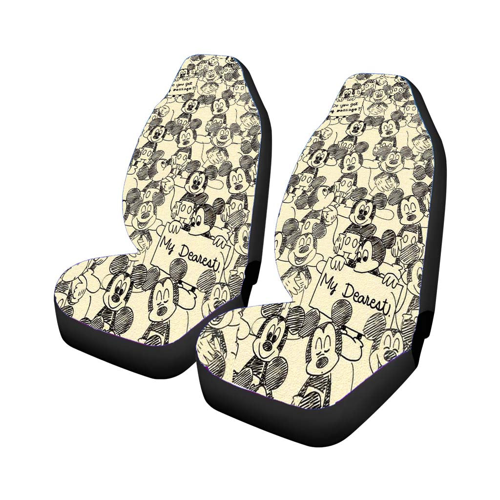 Mickey Mouse Pattern Canvas Silhouette Car Front Seat Covers
