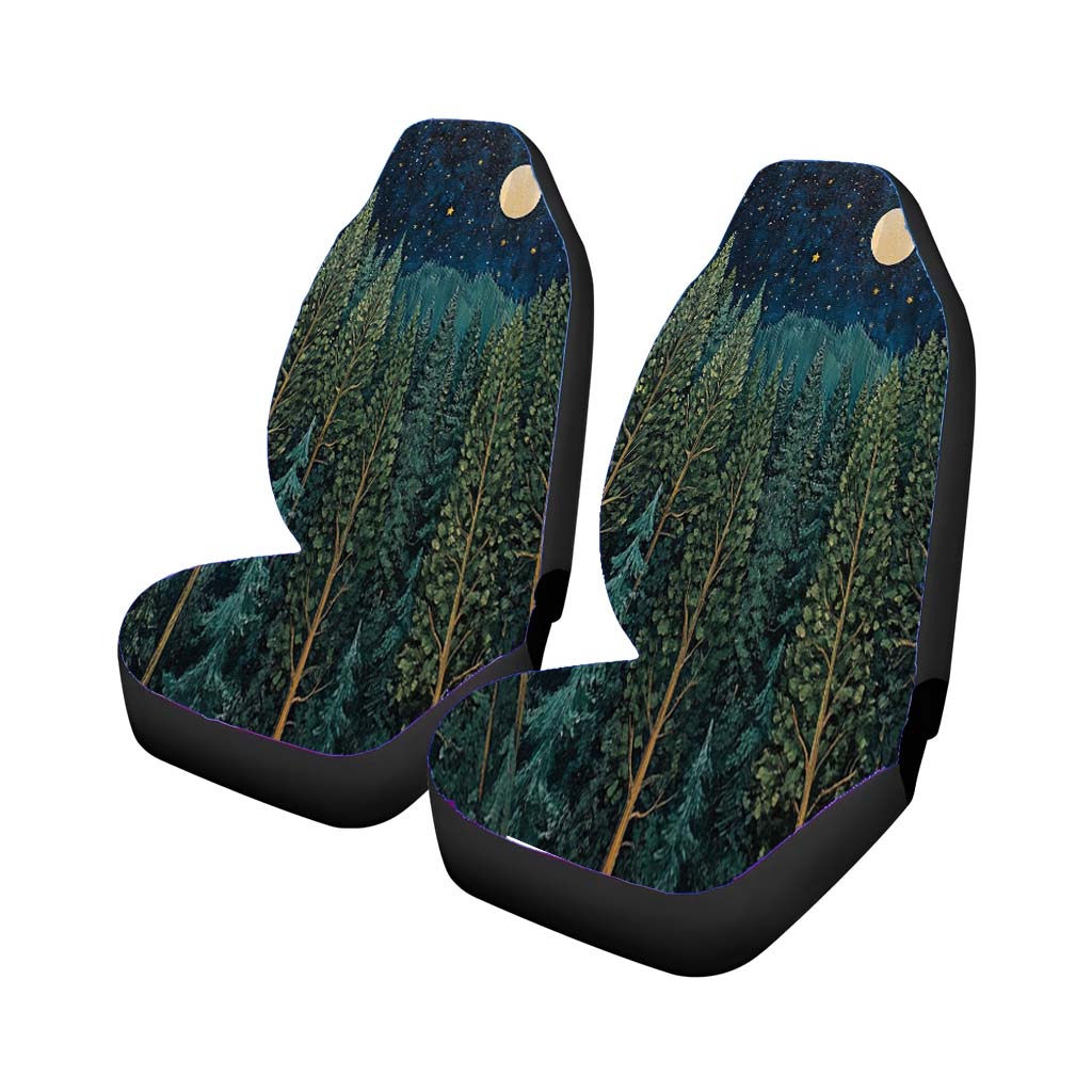 Moonlit Evergreen Forest Car Front Seat Covers