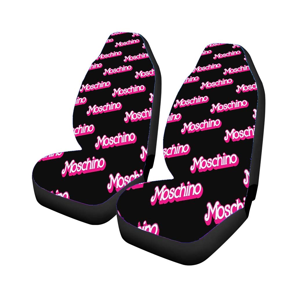Moschino Pattern Pink In Black Car Front Seat Covers