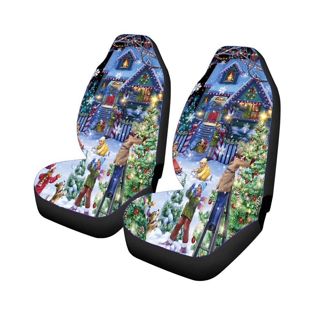 Neighborhood Christmas Decorating Car Front Seat Covers