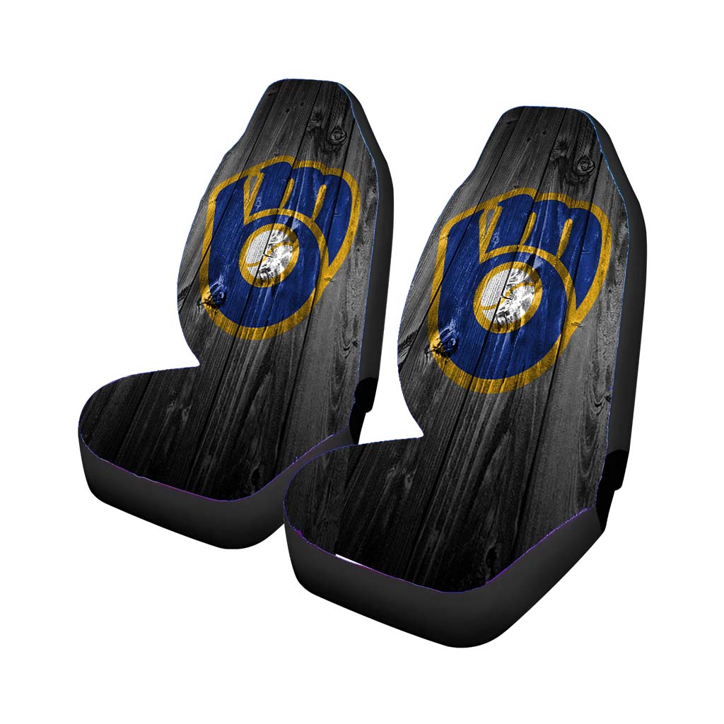 New Milwaukee Brewers Mlb Logo Dark Wood Wallpaper Car Front Seat Covers