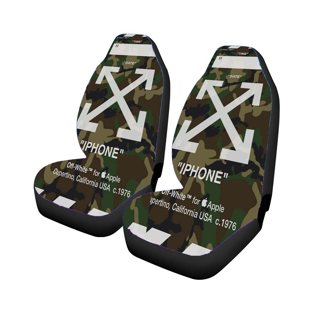 Off White Camouflage Background Car Front Seat Covers