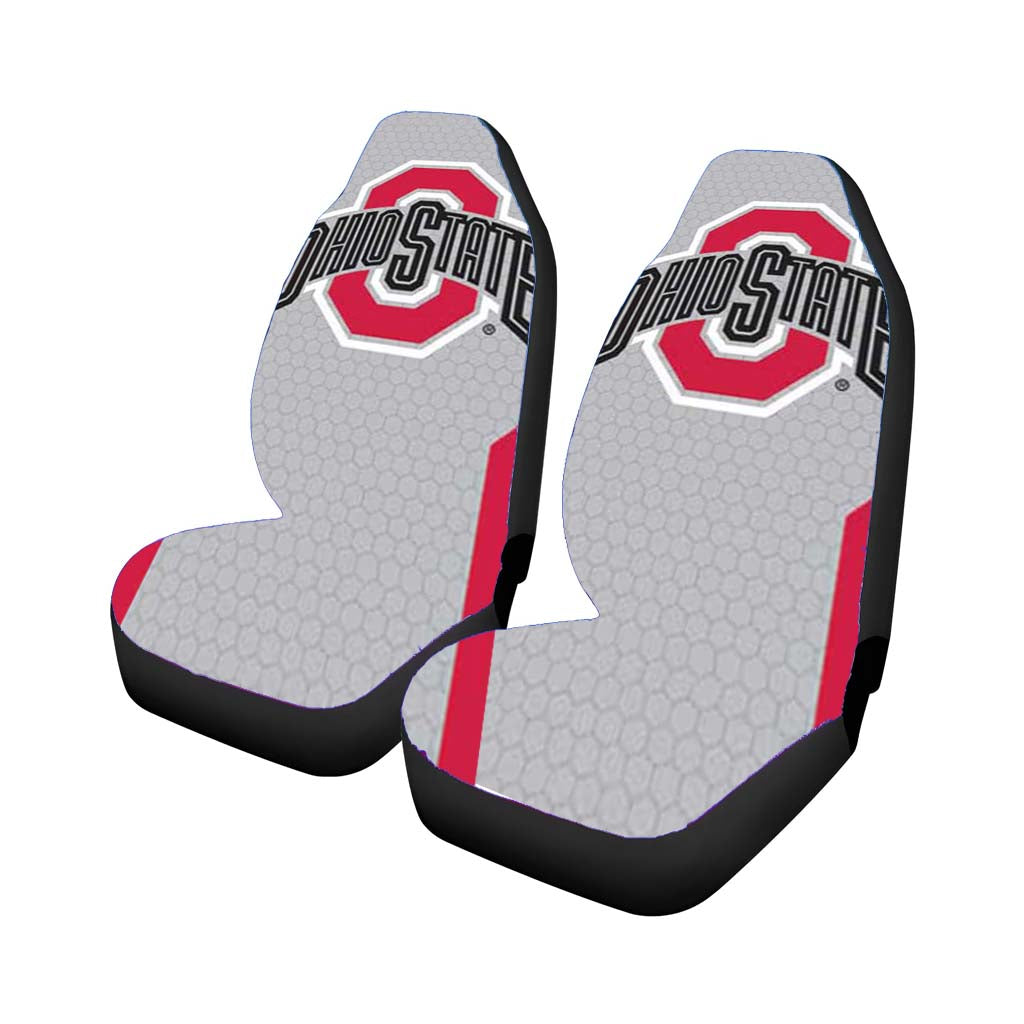 Ohio State Logo Honeycomb With Red Car Front Seat Covers