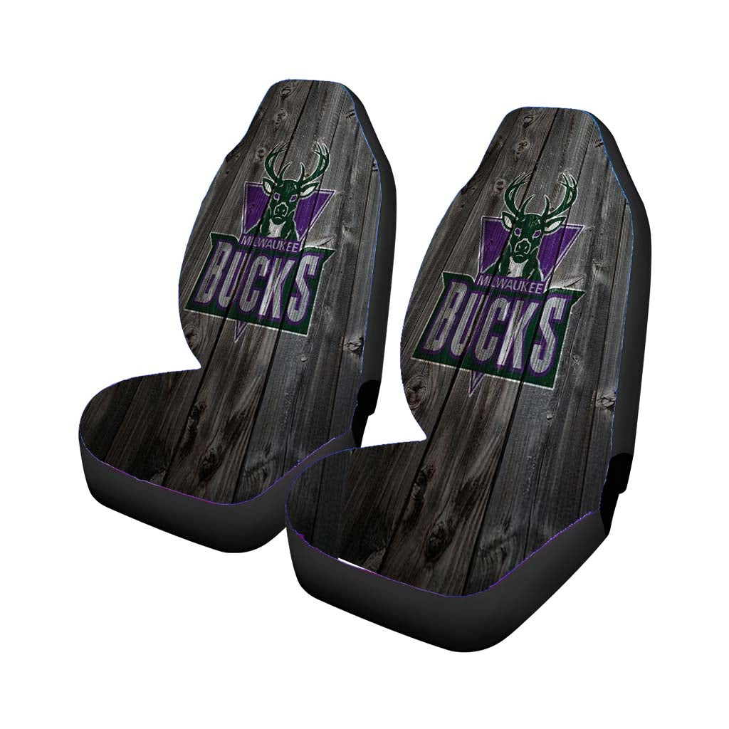 Old Milwaukee Bucks Nba Logo Dark Wood Wallpaper Car Front Seat Covers
