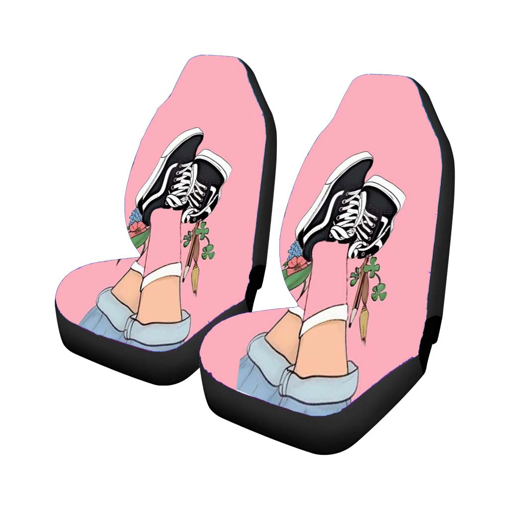 Old Skool Vans Shoes Pink Socks Flower Art Car Front Seat Covers