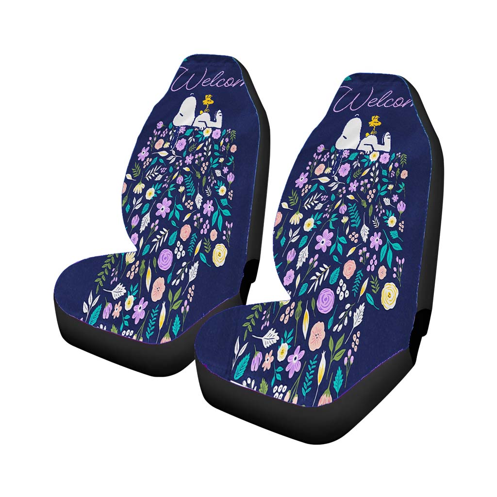 Peanuts Doghouse Of Flowers Snoopy & Woodstock Car Front Seat Covers