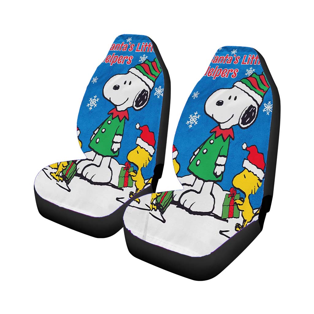 Peanuts Santa'S Little Helpers Snoopy And Woodstock Christmas Car Front Seat Covers