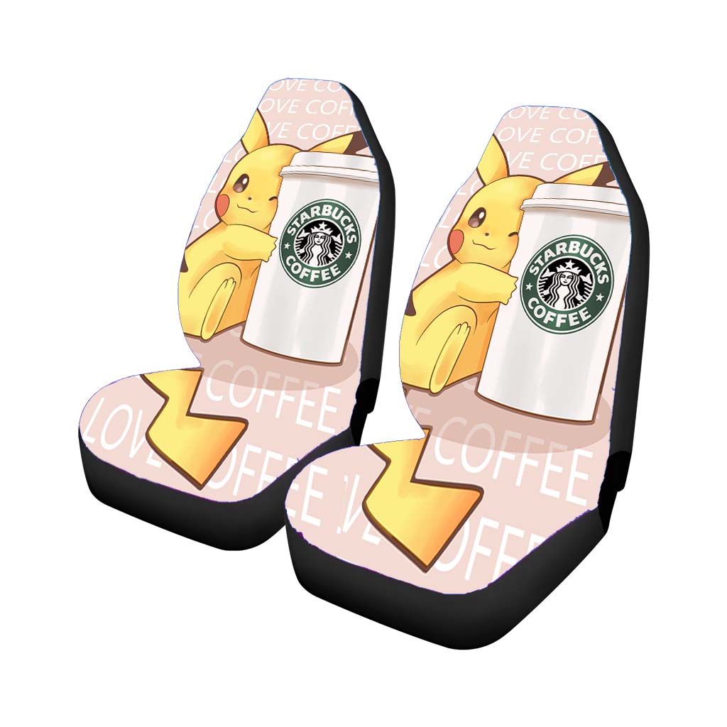 Pikachu With Starbucks Coffee Car Front Seat Covers