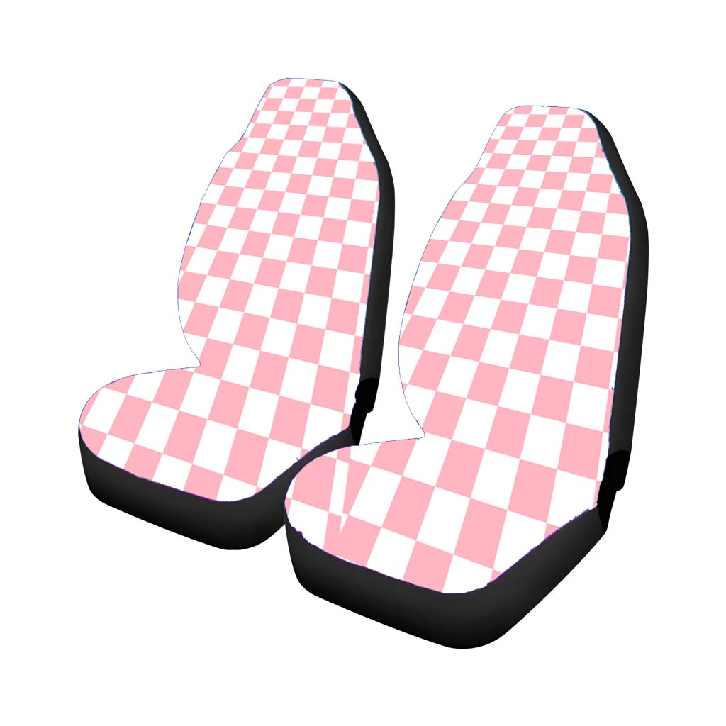 Pink Checkered Vans Shoes Car Front Seat Covers