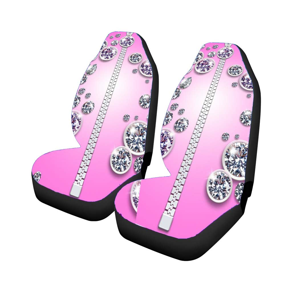 Pink Diamond Zipper Pattern Car Front Seat Covers