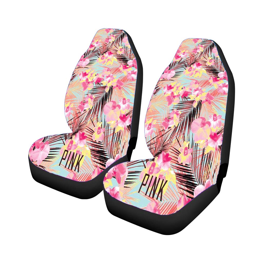 Pink Flower Wallpaper Car Front Seat Covers