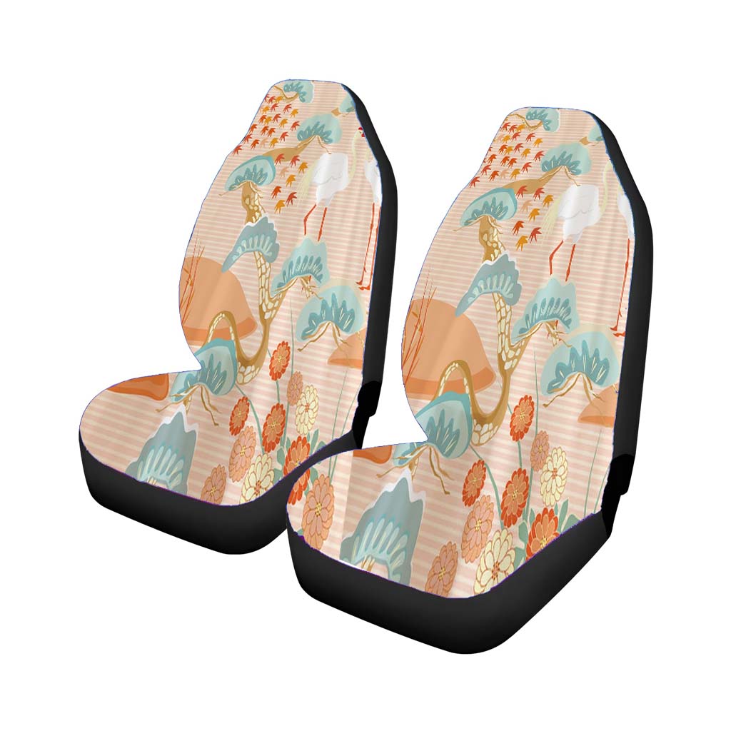 Pink Japanese Crane Art Car Front Seat Covers