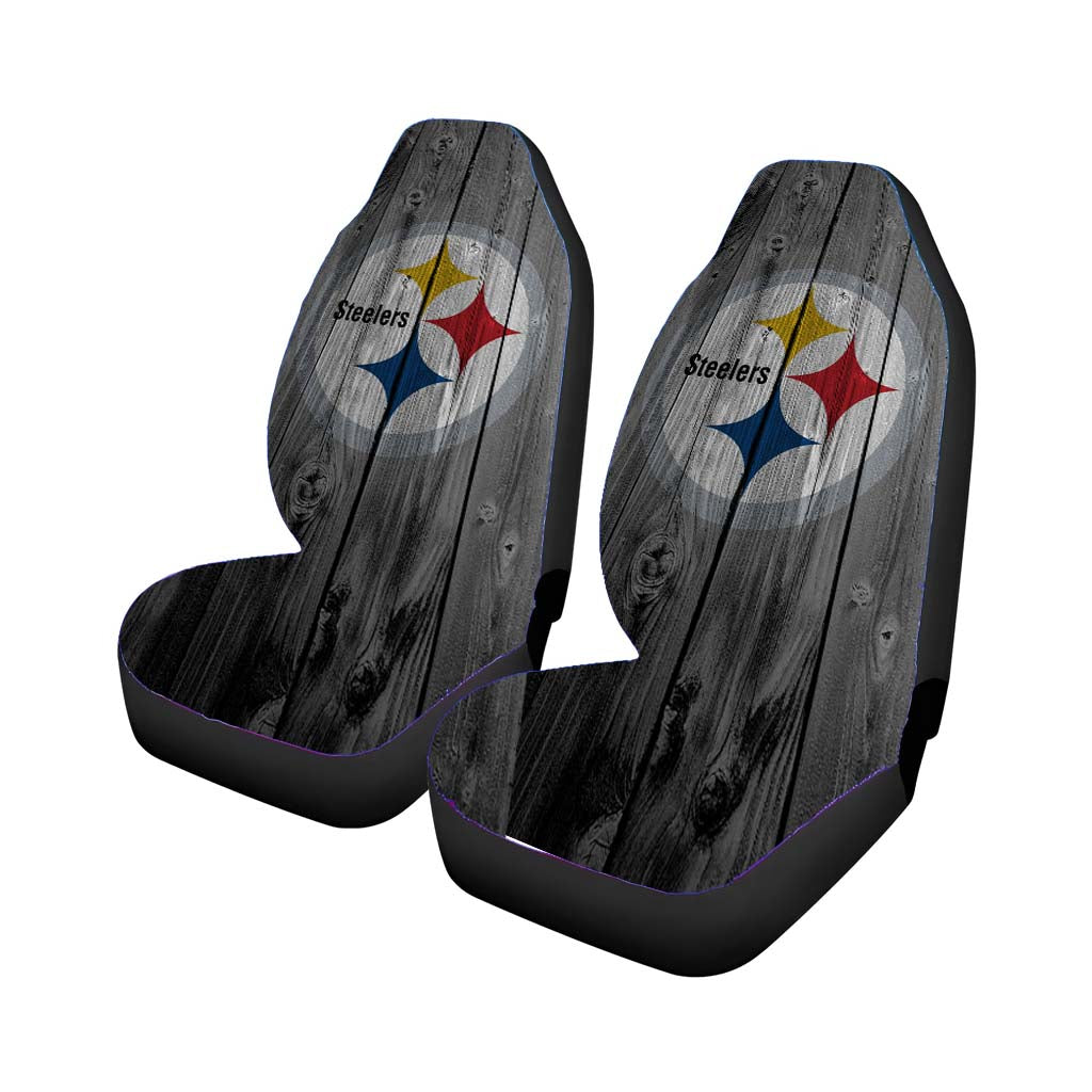 Pittsburgh Steelers Nfl Logo Dark Wood Wallpaper Car Front Seat Covers